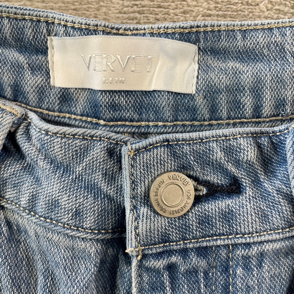 Vervet Blue Wide Leg Jeans Womens 30 Light Wash High Rise Raw Hem Boho Mom - Picture 2 of 11